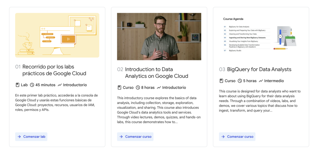 cursos 1, 2 y 3 de Google Cloud